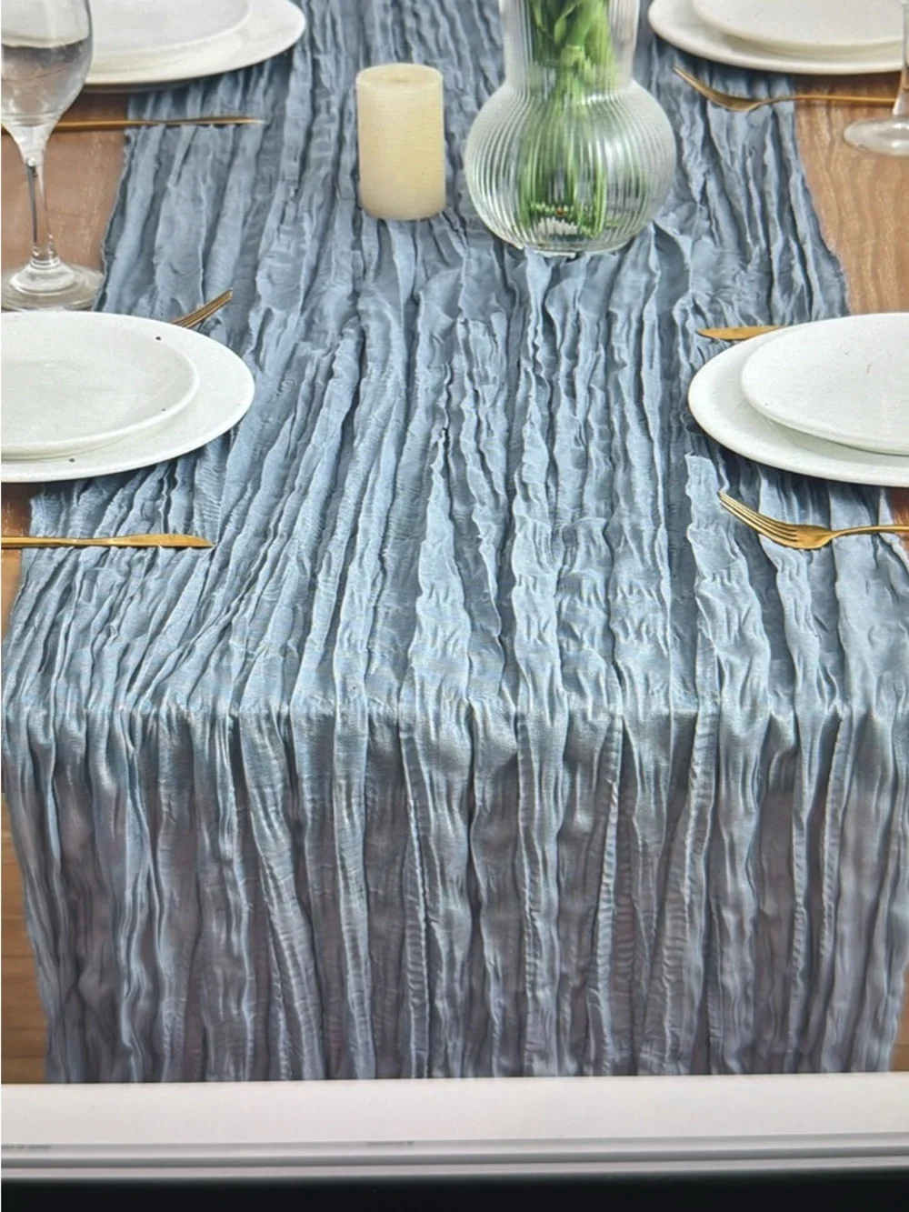 Crushed sheer cheese cloth  Table Runners Dusty Blue light